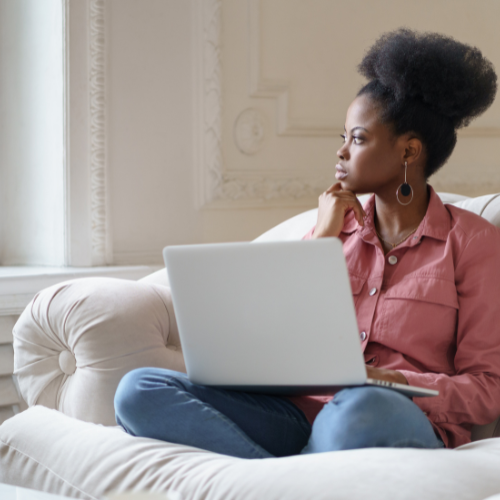 We’re Here to Help Woman searching online "Am I Pregnant?"